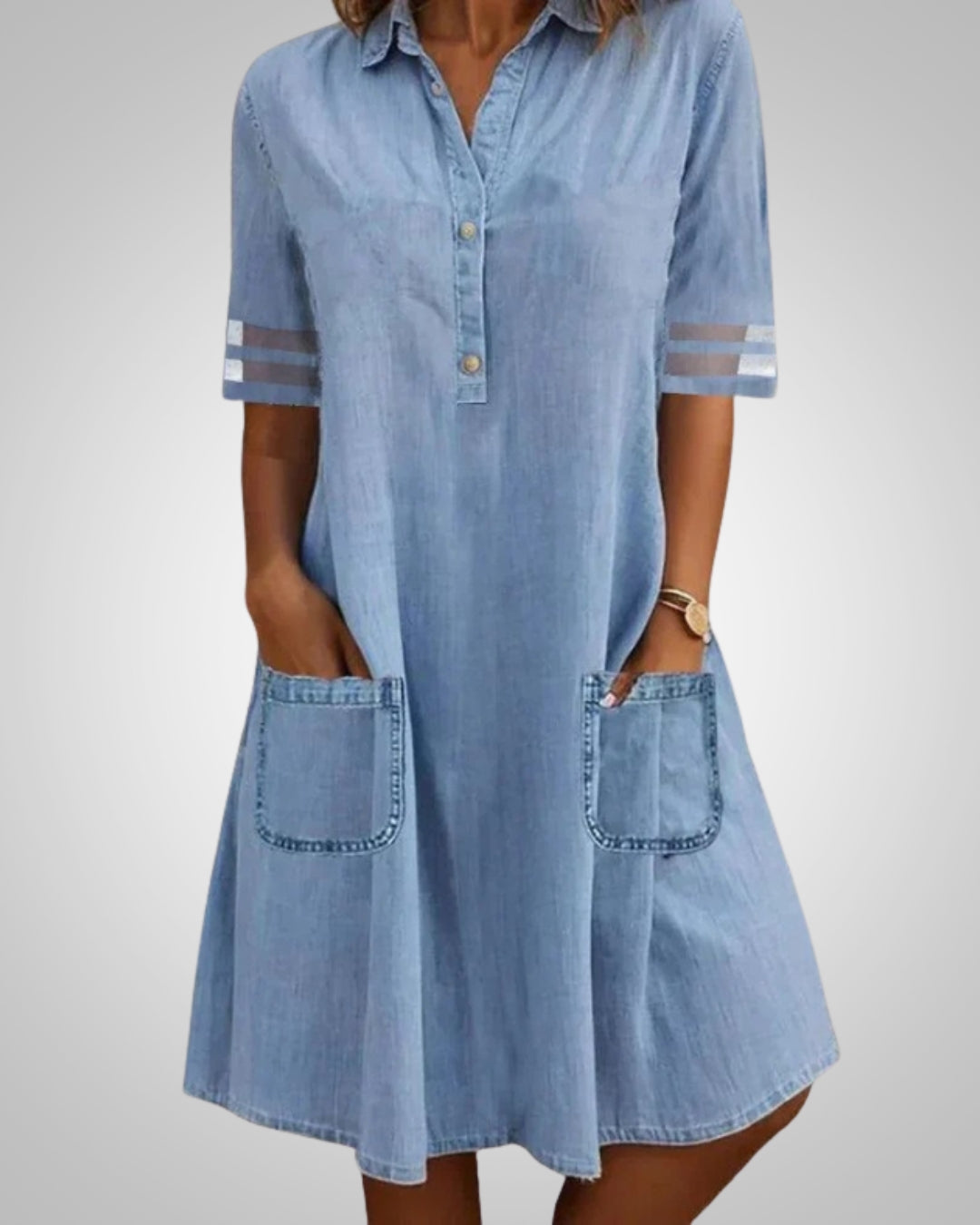 Muriel | Damen Kurzarm Denim Sommerkleid