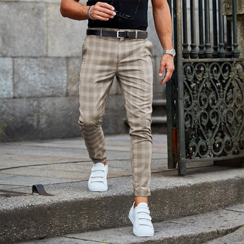 Herren Slim Fit Karierte Casual Chino Hose