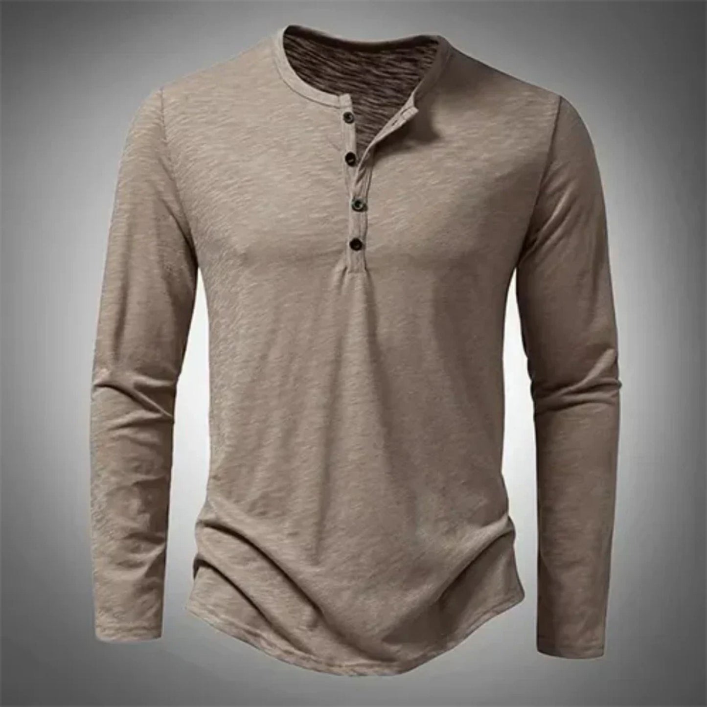 Herren Sommer Langarm Henley T-shirt