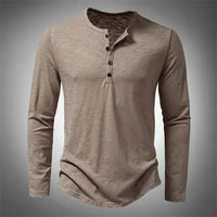 Herren Sommer Langarm Henley T-shirt