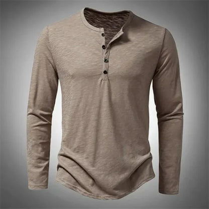 Herren Sommer Langarm Henley T-shirt