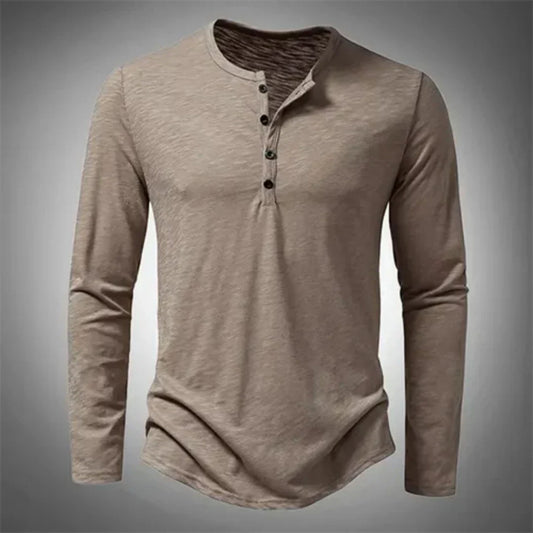 Herren Sommer Langarm Henley T-shirt