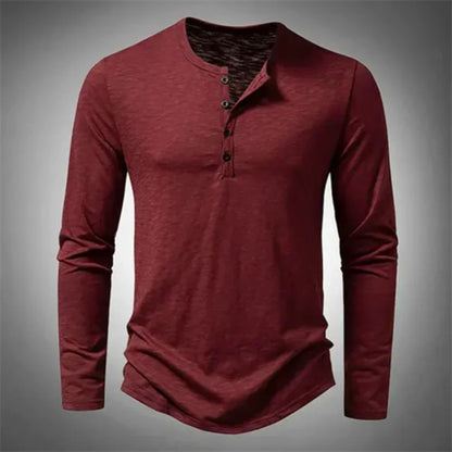 Herren Sommer Langarm Henley T-shirt