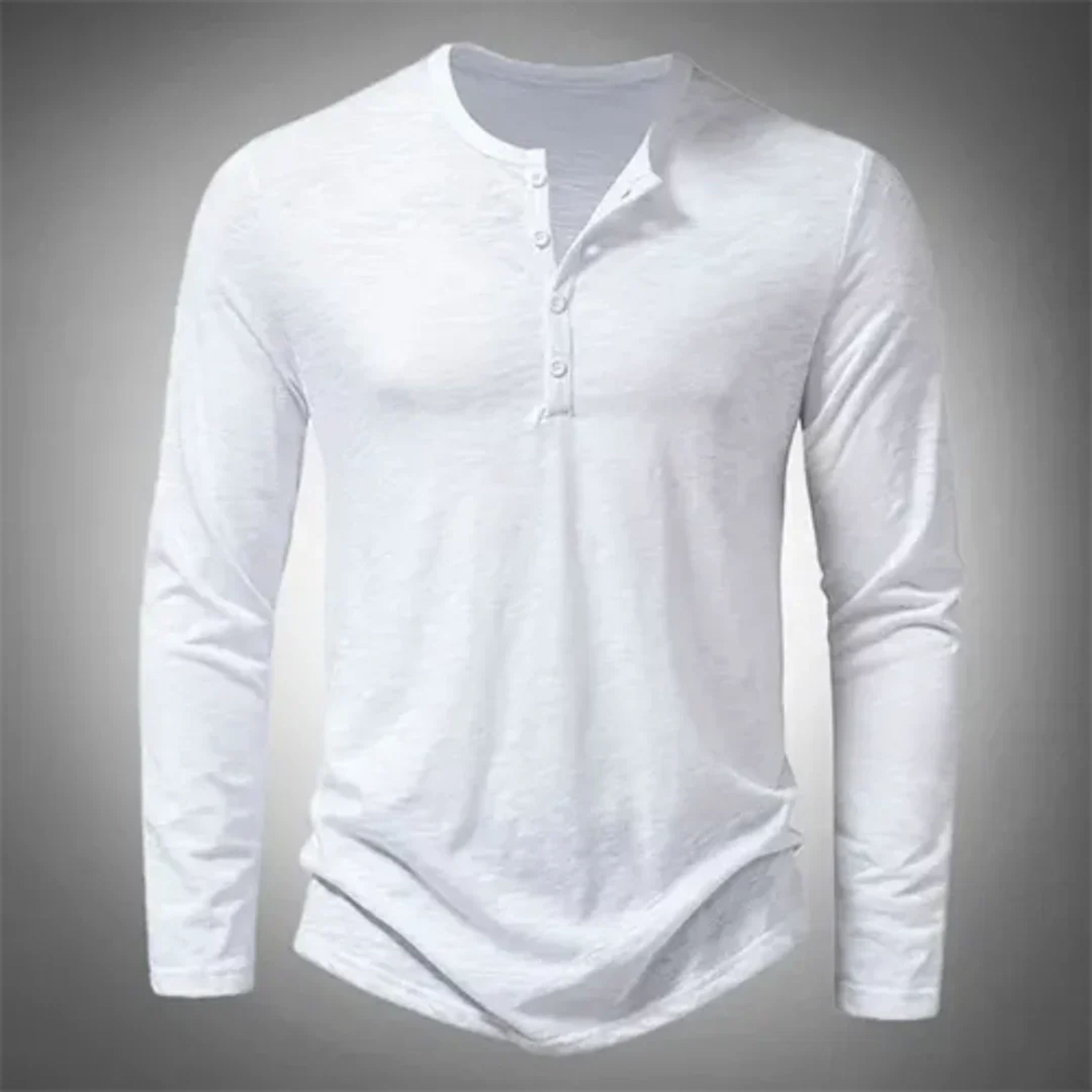 Herren Sommer Langarm Henley T-shirt