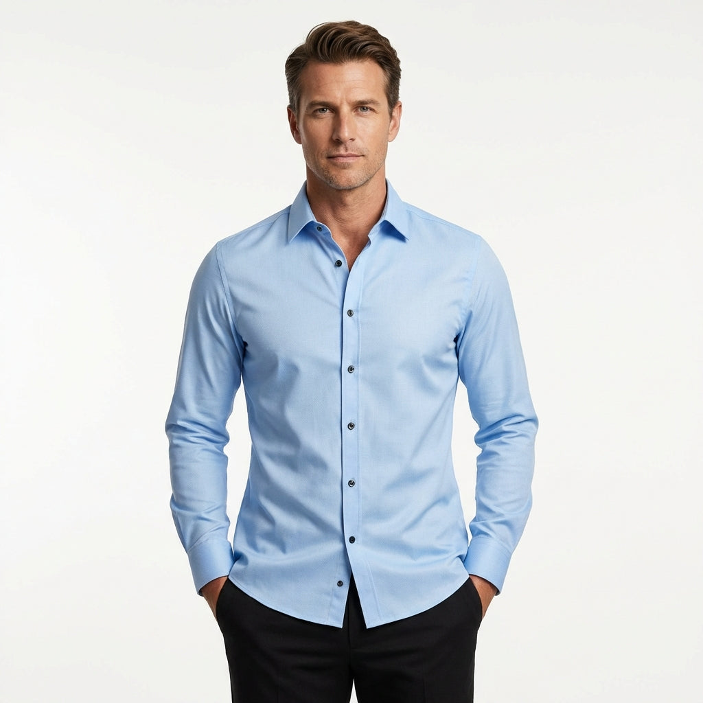 Herren Hemd Stretchhemd Langarm mit Knopfverschluss
