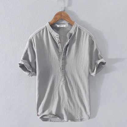 Herren Casual Kurzarm Hemd mit Stehkragen