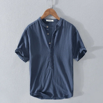 Herren Casual Kurzarm Hemd mit Stehkragen