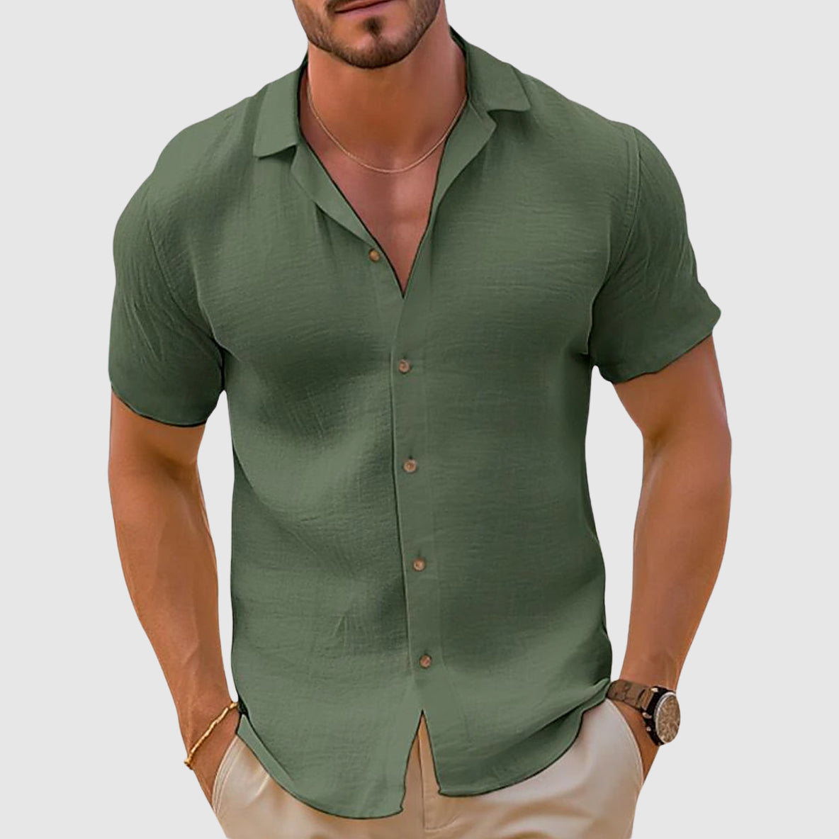 Herren Kurzarm Slim-Fit Hemd mit Knopfleiste