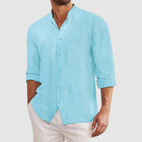 Herren Regular Fit Langarm Hemd mit Stehkragen