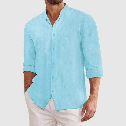Herren Regular Fit Langarm Hemd mit Stehkragen