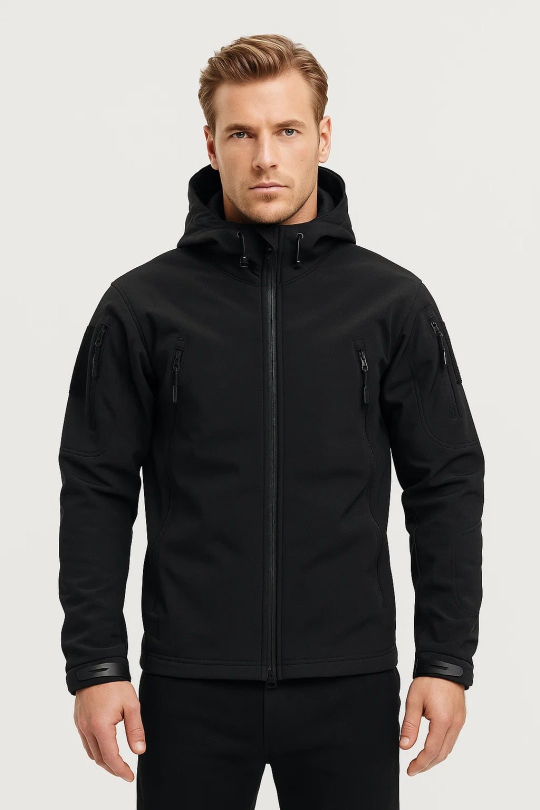 Herren Softshelljacke mit Kapuze und Reißverschluss