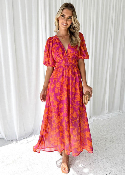 Charlotte | Damen V-Ausschnitt Blumenmuster Sommerkleid