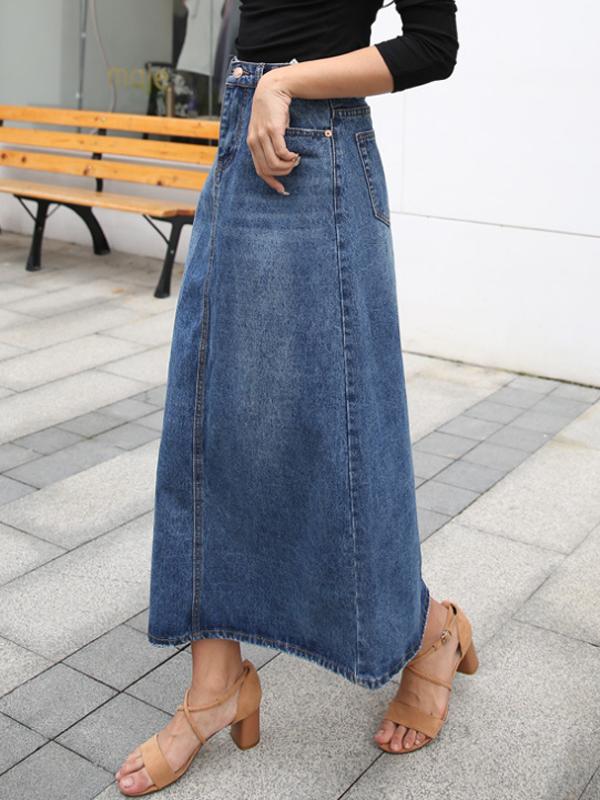 Damen Hochgeschnittener Gerader Jeansrock
