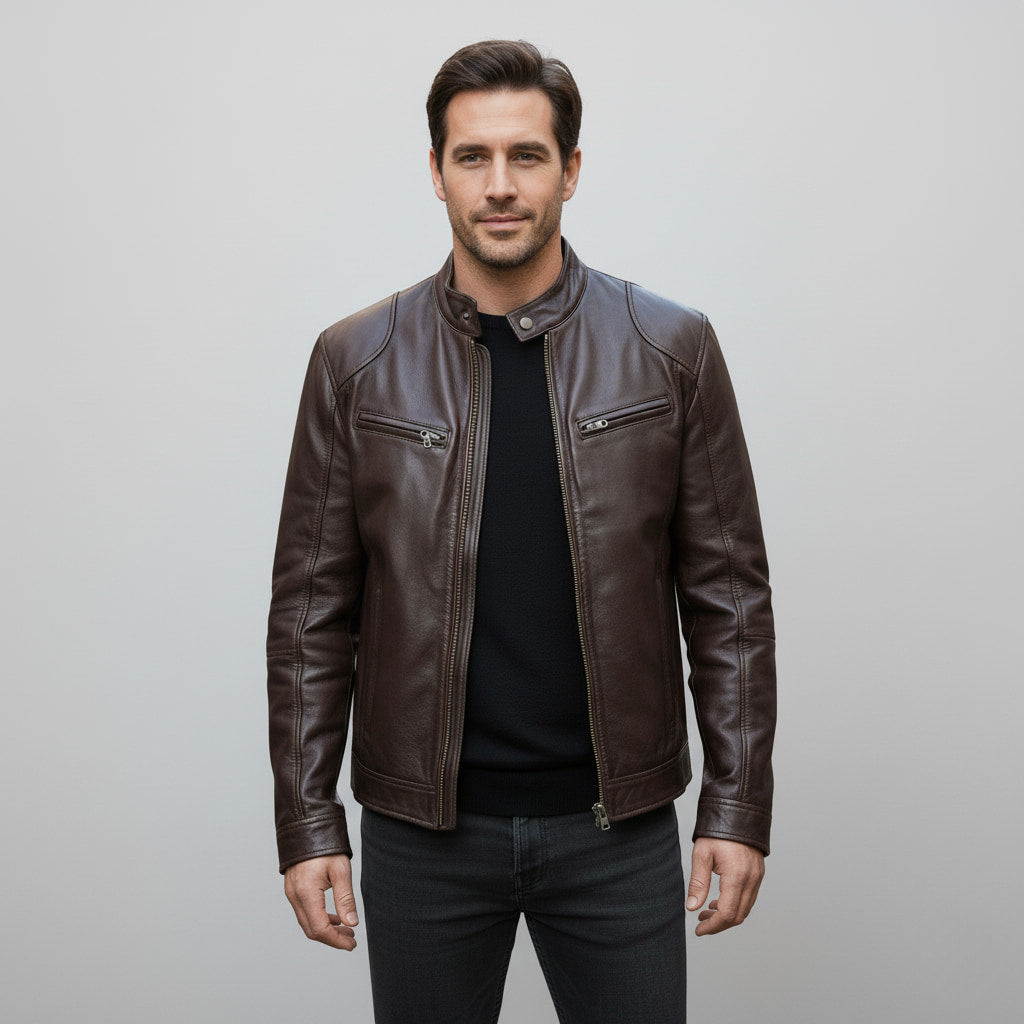 Ralf | Herren Leder-Bikerjacke mit Reissverschluss
