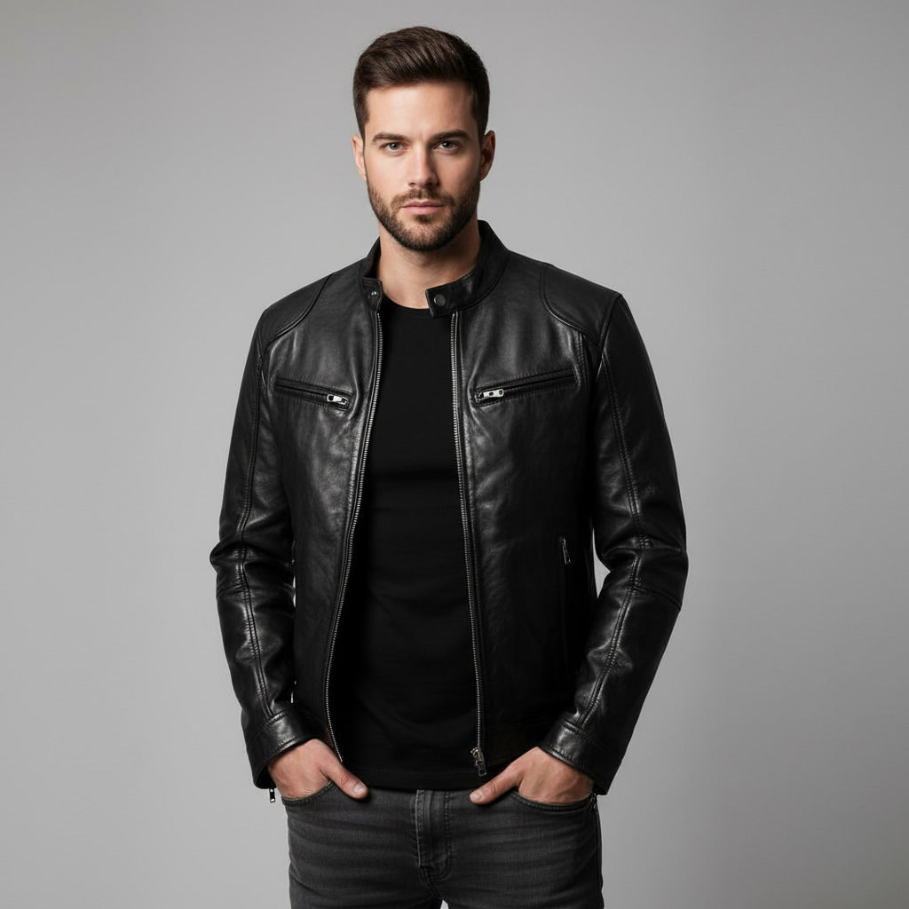 Ralf | Herren Leder-Bikerjacke mit Reissverschluss