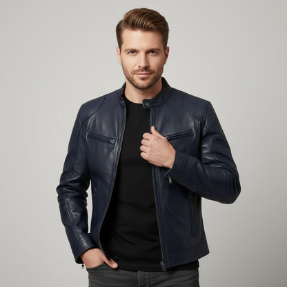 Ralf | Herren Leder-Bikerjacke mit Reissverschluss