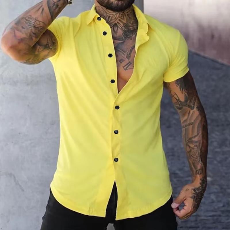 Herren Sommer Stehkragen Slim Fit Hemd