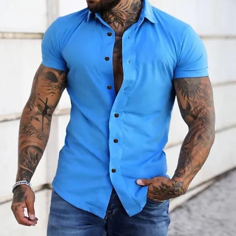 Herren Sommer Stehkragen Slim Fit Hemd