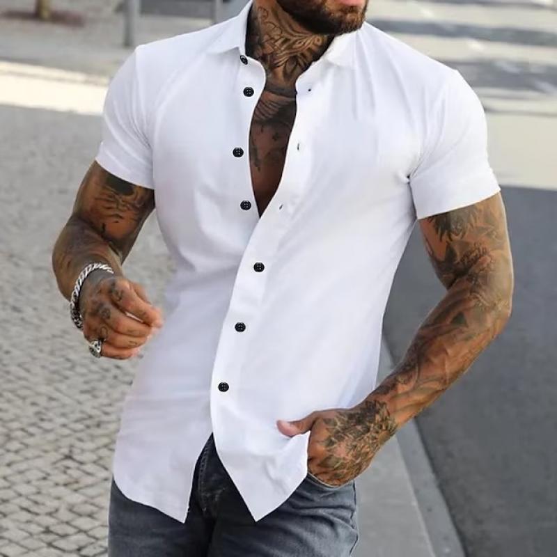 Herren Sommer Stehkragen Slim Fit Hemd