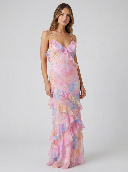 Sarah | Damen Spaghettiträgern Sommer Maxikleid
