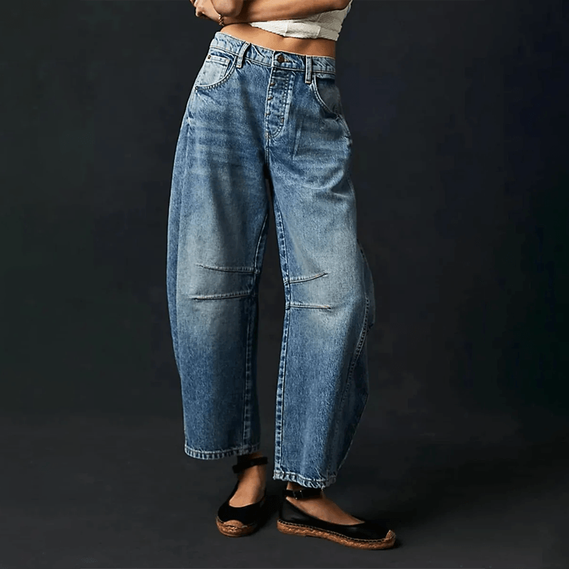 Damen High-Waist Jeans mit lockerer Passform und Reißverschluss