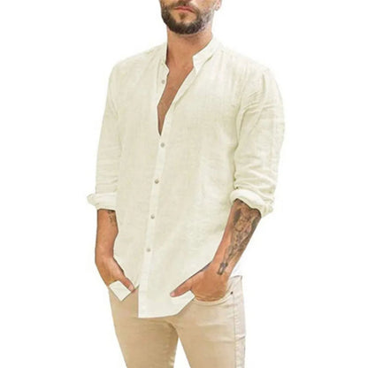 Herren Slim Fit Leinen Sommer Hemd