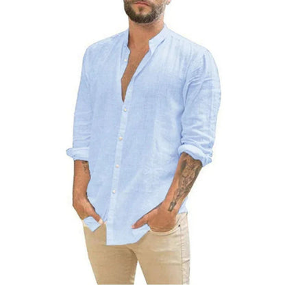 Herren Slim Fit Leinen Sommer Hemd