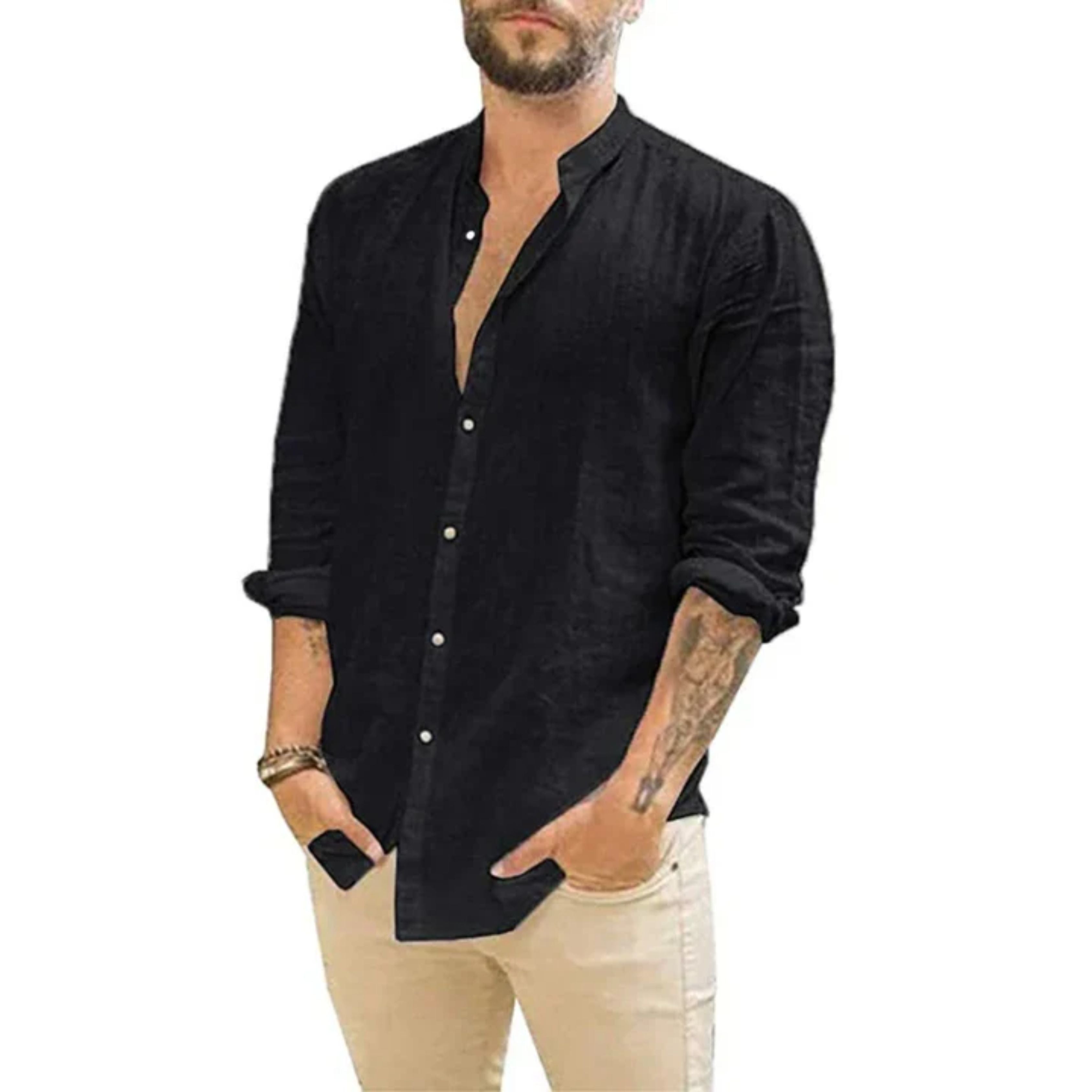 Herren Slim Fit Leinen Sommer Hemd