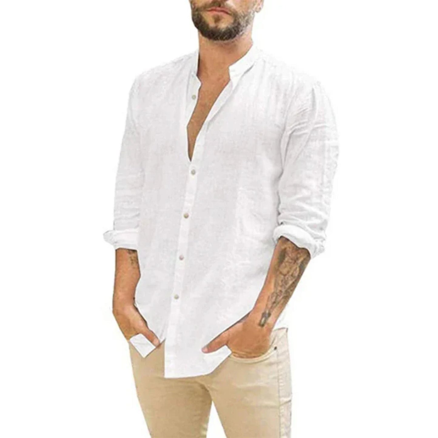 Herren Slim Fit Leinen Sommer Hemd