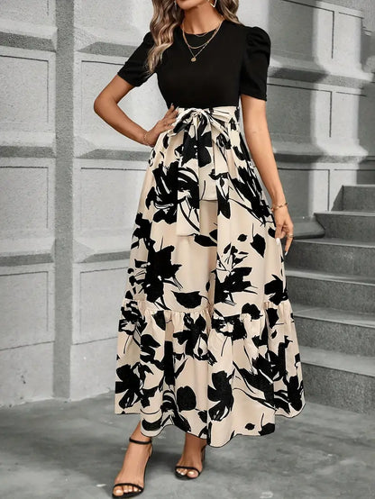 Damen Elegantes Taillenbindung Maxikleid