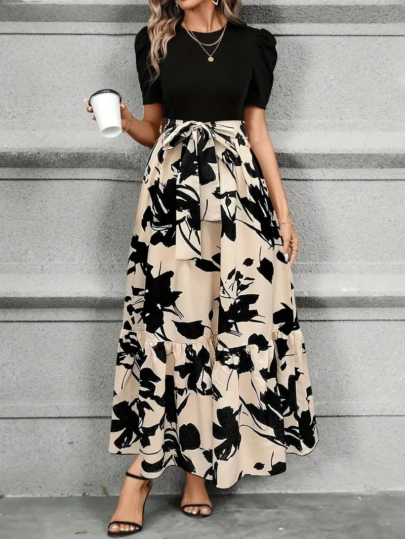 Damen Elegantes Taillenbindung Maxikleid