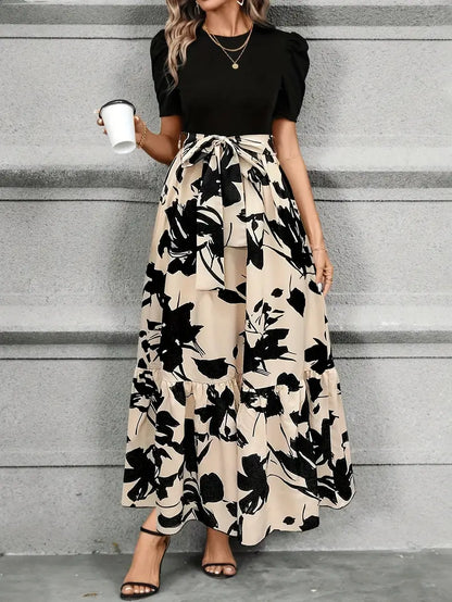Damen Elegantes Taillenbindung Maxikleid