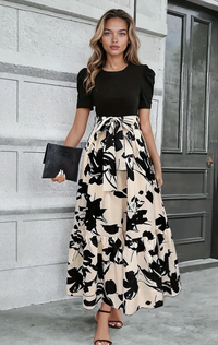 Damen Elegantes Taillenbindung Maxikleid