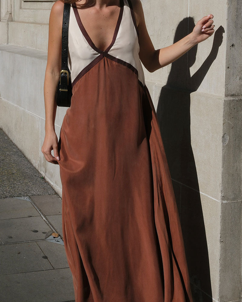 Damen V-Ausschnitt Sommer Maxikleid