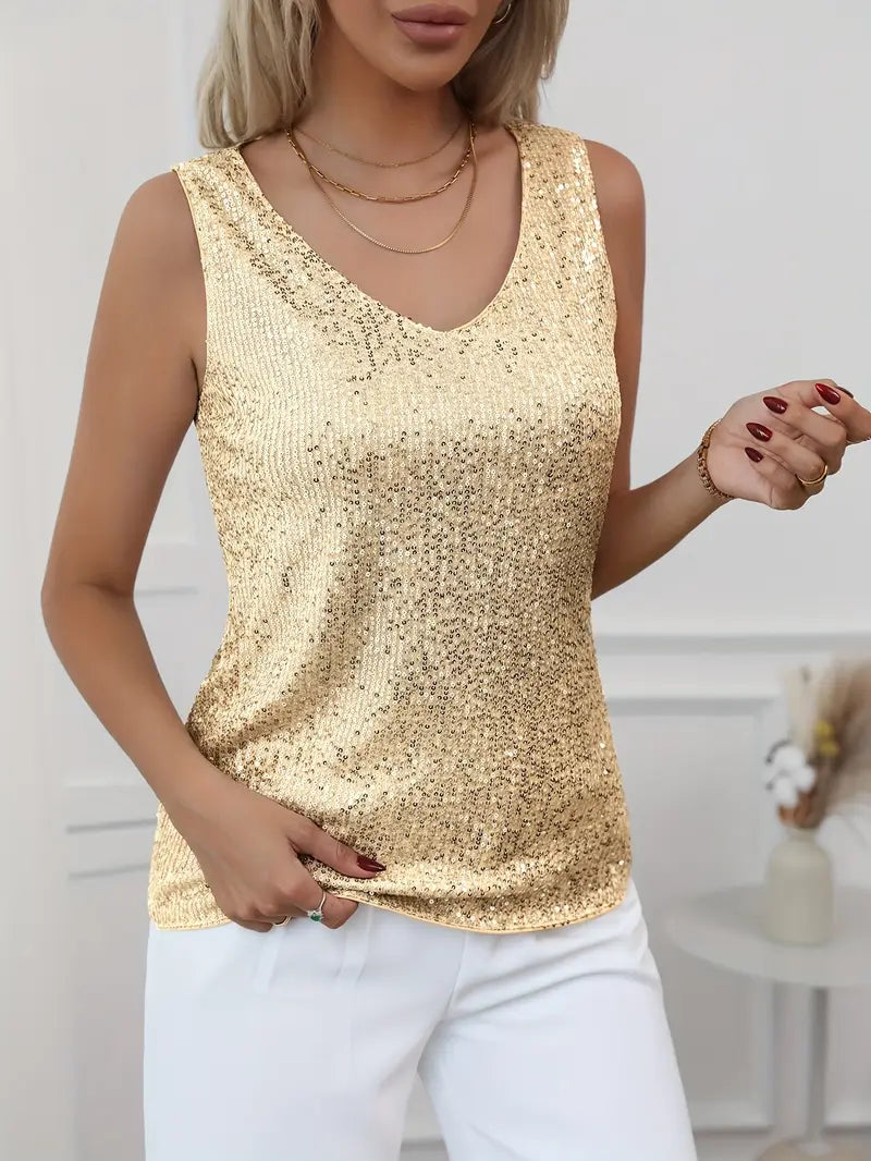 Damen Glitzer V-Ausschnitt Top