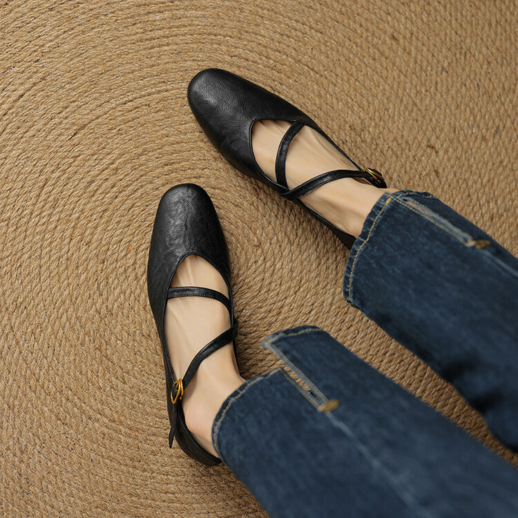 Damen Klassisch Rund Toe Schnalle Ballerinas