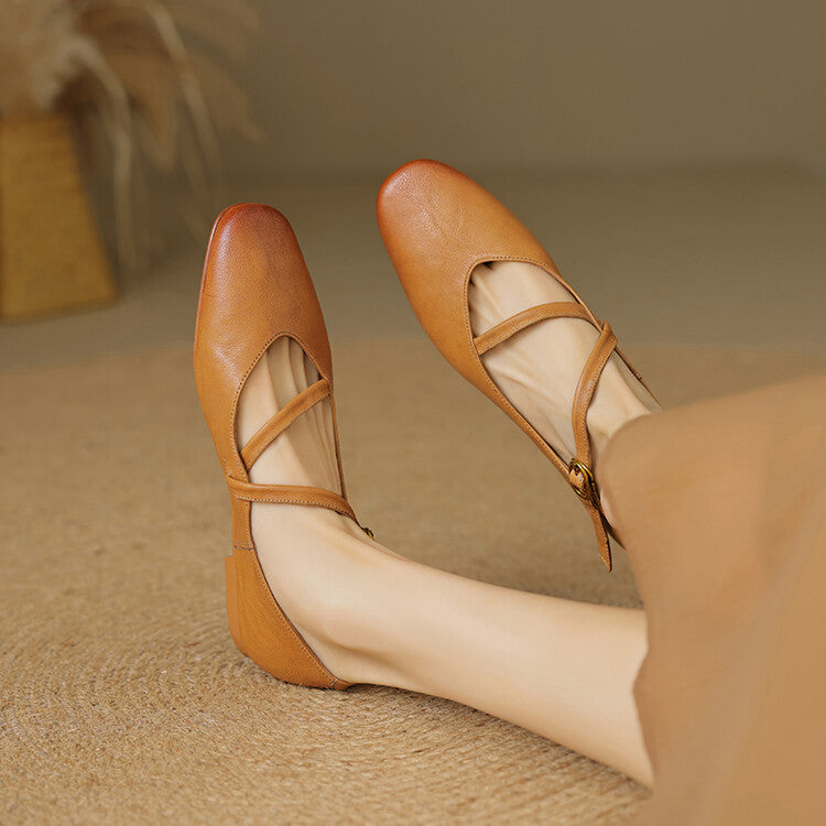 Damen Klassisch Rund Toe Schnalle Ballerinas