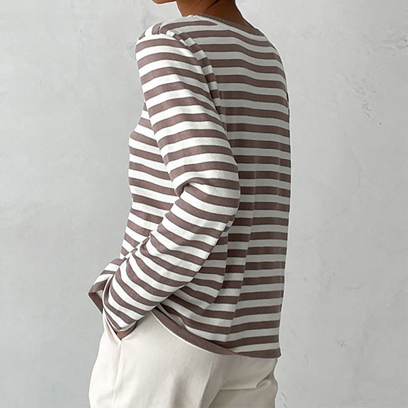 Damen Sommer Streifen Langarm T-shirt