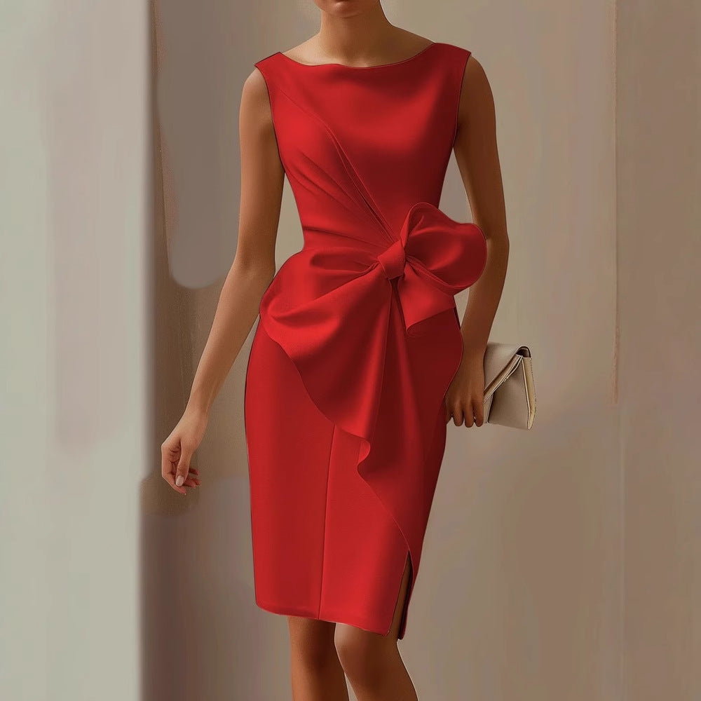 Damen Sommer Schleifen Detail Drapiert Midikleid
