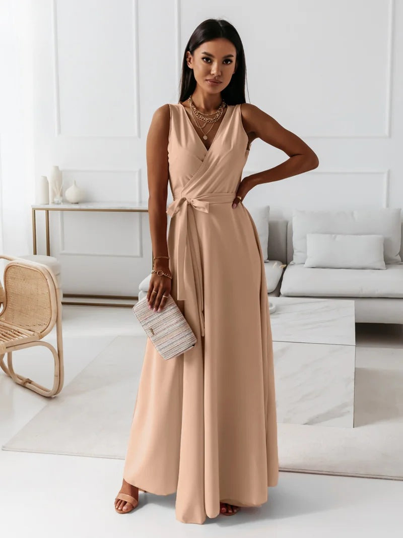Damen Sommer Wickel Hochzeitsgast Maxikleid