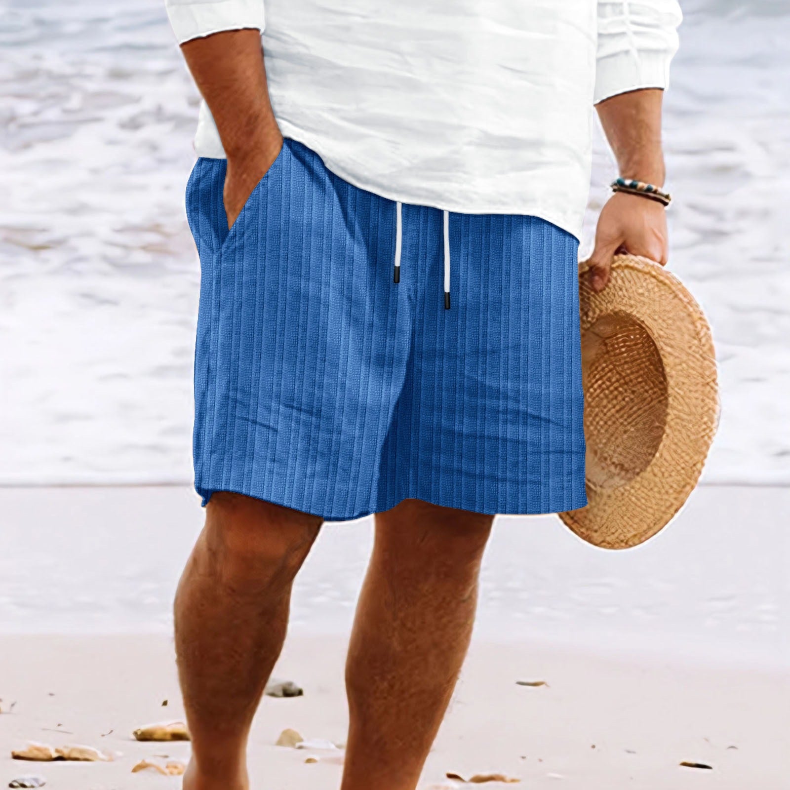 Herren Kordelzug Seitentaschen Sommer Kurze Hose