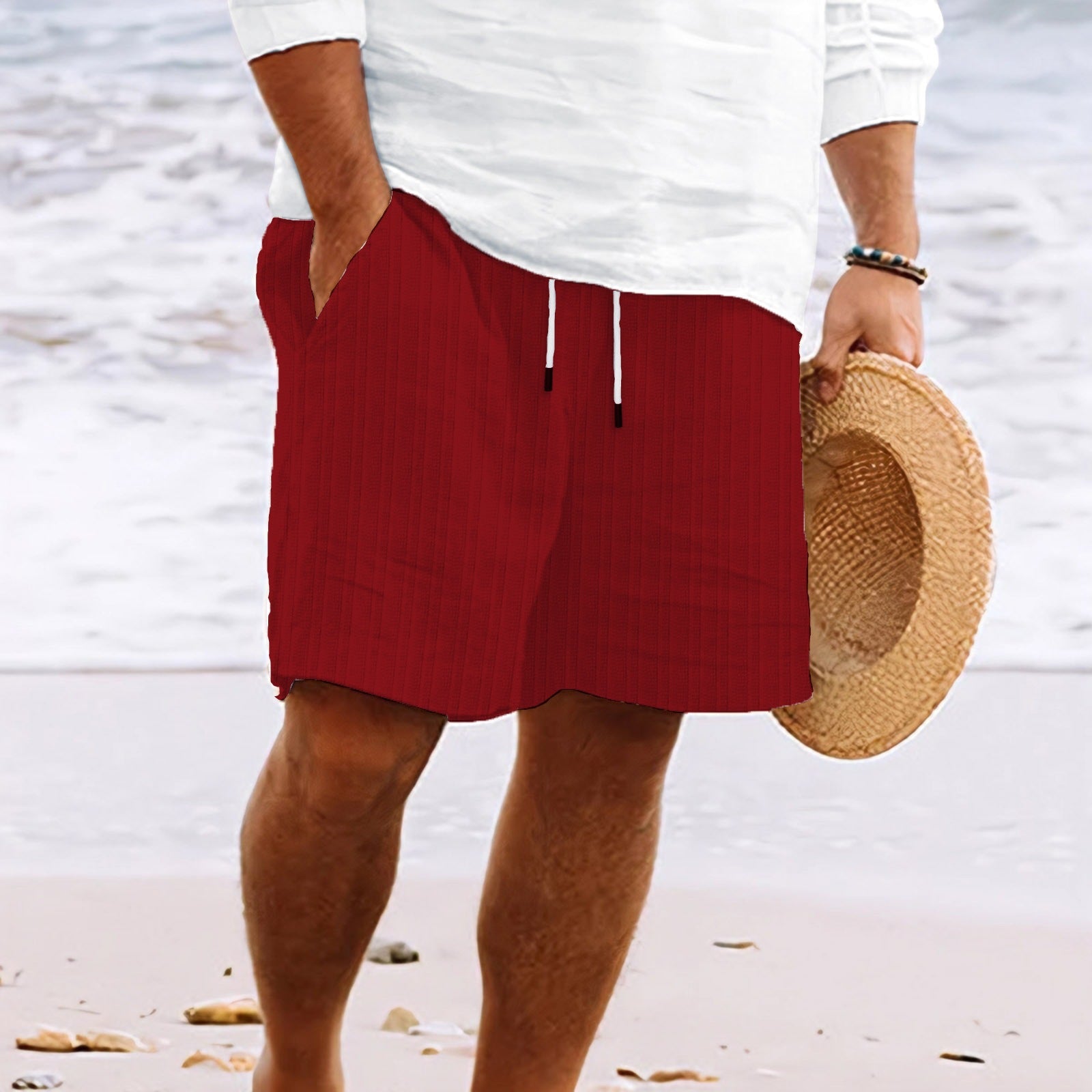 Herren Kordelzug Seitentaschen Sommer Kurze Hose