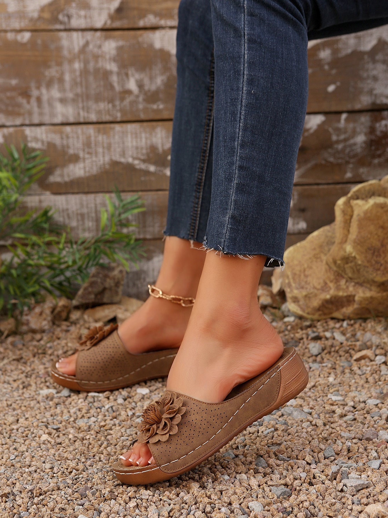 Damen Elegant Blumig Pantolette Sandalen