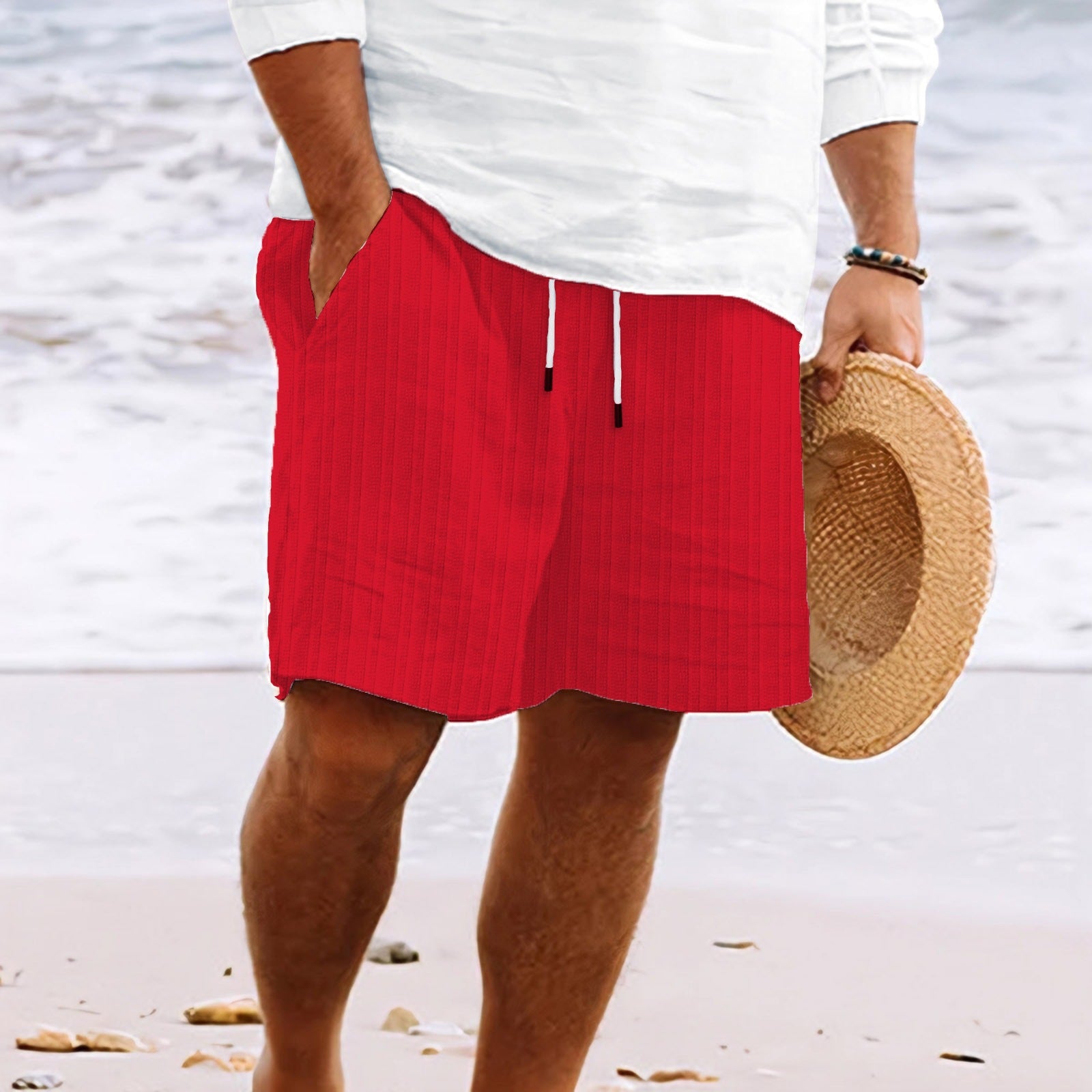 Herren Kordelzug Seitentaschen Sommer Kurze Hose