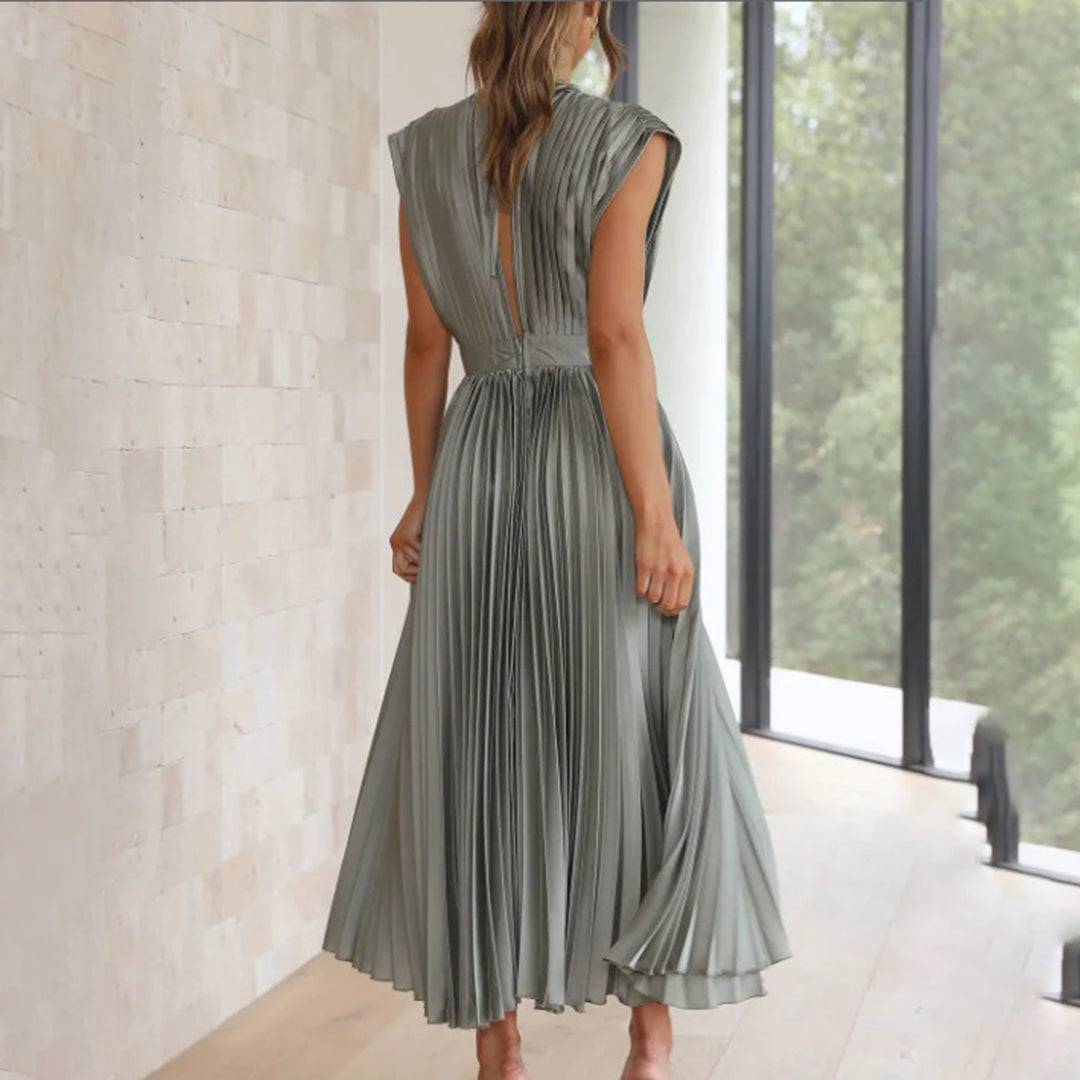 Damen Plissiertes Neckholder Hochzeitsgast Maxi Kleid