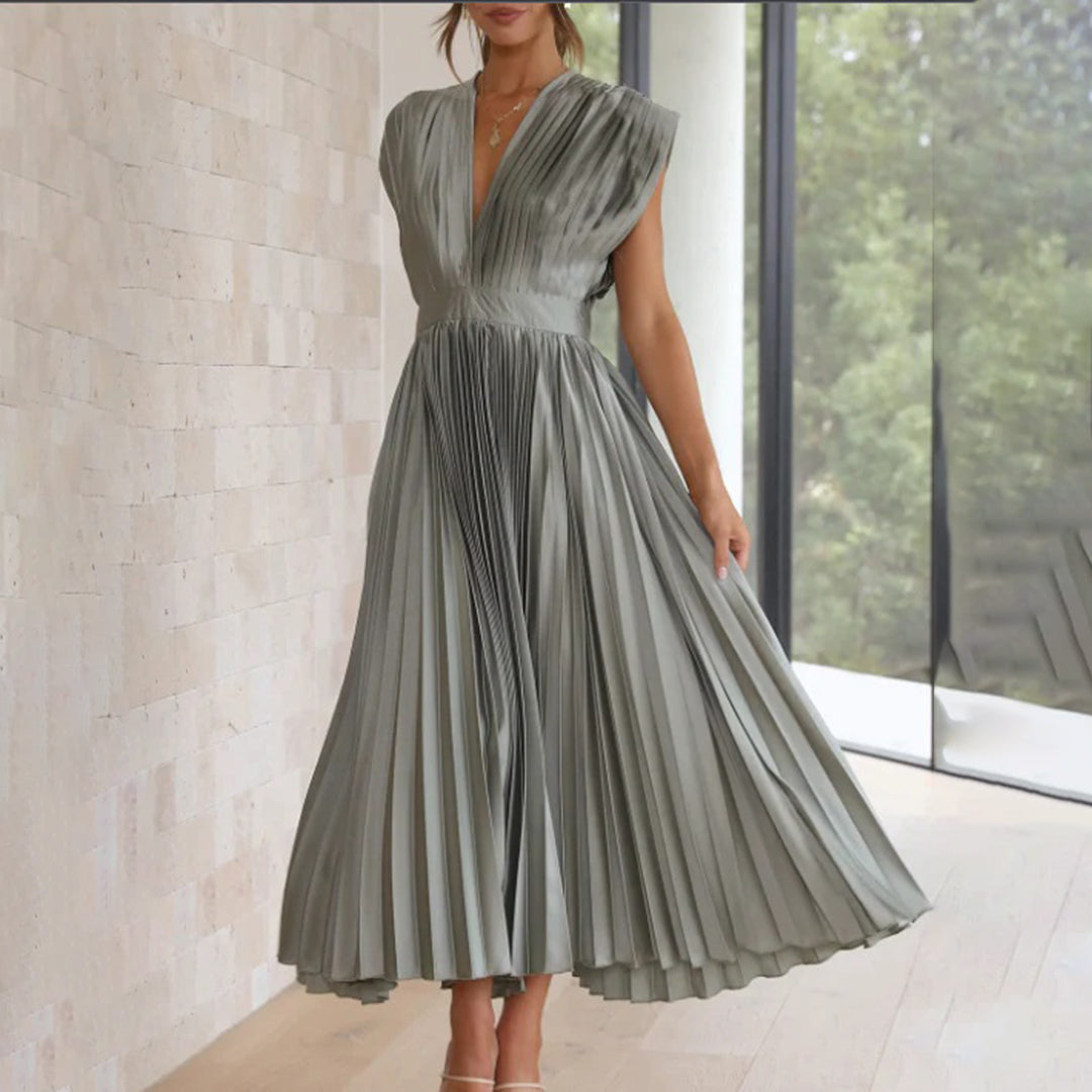 Damen Plissiertes Neckholder Hochzeitsgast Maxi Kleid