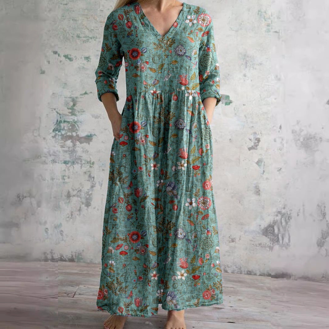 Damen Sommer V-Ausschnitt Midikleid