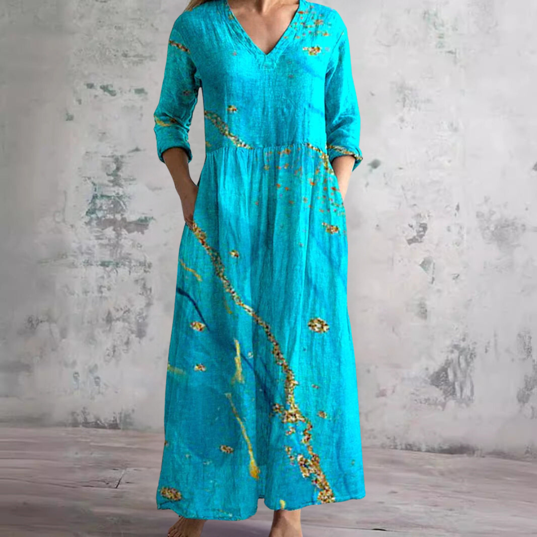 Damen Sommer V-Ausschnitt Midikleid