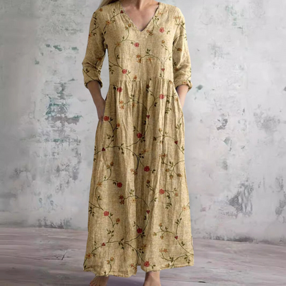 Damen Sommer V-Ausschnitt Midikleid