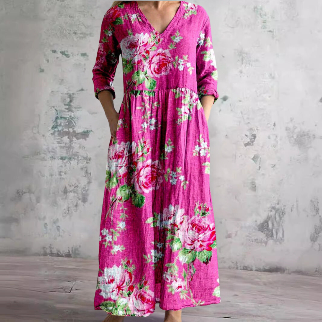 Damen Sommer V-Ausschnitt Midikleid